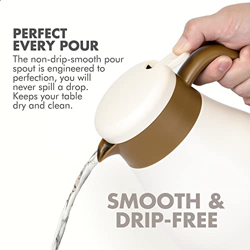 GrandTies 61oz Stainless Steel Thermal Coffee Carafe - Insulated Double Walled Vacuum Coffee Thermos, Coffee Pot, Hot Water Dispenser - Thermos for Hot Drinks, 12 Hour Heat Retention (Ivory White)