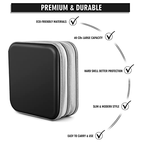 Bivisen CD Case, DVDs Wallet Holder, CD/DVD Case Wallet 40 Discs Heavy Duty Bag Binder Storage Booklet Album (Black)