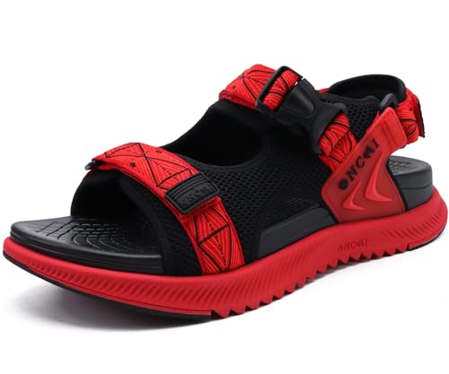 ONCAI Hiking Sandals for Men,Arch Support Walking Trail Man Fisherman Sandles,Breathable Mesh Water Beach and Orthopedic Father Sports Recovery Sandals with Adjustable Strap Red Size 14