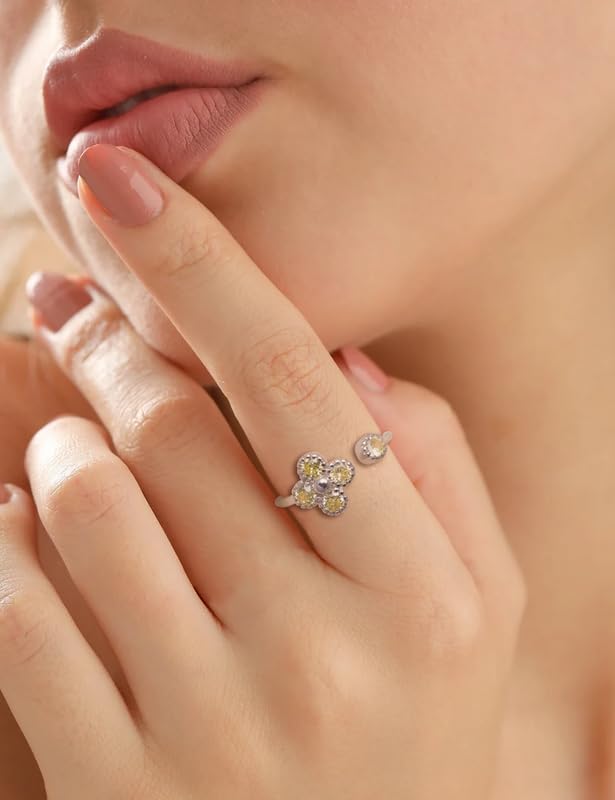 ITS4YEO Solid 925 Sterling Silver Ring Birthstone Flower Ring for Women Personalized Ring Adjustable Open Ring Gift for women