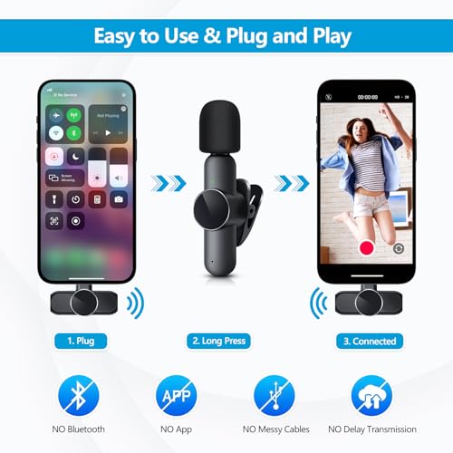 RICCHI 2 Pack Wireless Microphone Mini Mic for iPhone 7-14 iPad, Tiny Lavalier Microphone Clip on Lapel Lav Mic for Video Recording, Podcast, Interview, Streaming, Vlog, YouTube, TikTok