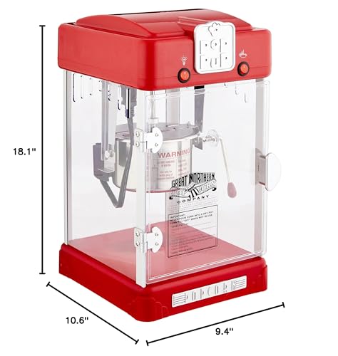 Pop Pup Popcorn Machine - 2.5oz Popper with Stainless-Steel Kettle, Serving Tray, Warming Light and Accessories by Great Northern Popcorn (Red)