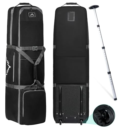 GoHimal Golf Travel Bag with Adjustable Support Rod, 900D Heavy Duty Oxford Fabric Golf Travel Case for Airlines with Wheels