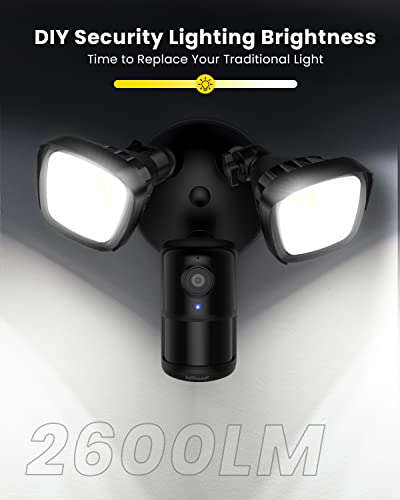 ieGeek Floodlight Camera Outdoor, 2K Wired Home Smart Security Cameras, 2.4G WiFi Flood Light Camera with Motion Sensor, Wiring 2600 Lumens Cam, Color Night Vision,Siren,2 Way Audio, Works with Alexa