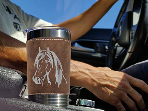 LaserGram 20oz Vacuum Insulated Tumbler Mug, Horse Head 1, (Faux Leather, black)