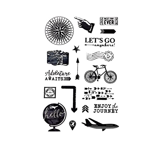 Airplane Camera Bicycle Clear Stamps Travel Journey Transparent Silicone Stamp Album Cards Rubber Stamp for Card Making Decoration and DIY Scrapbooking