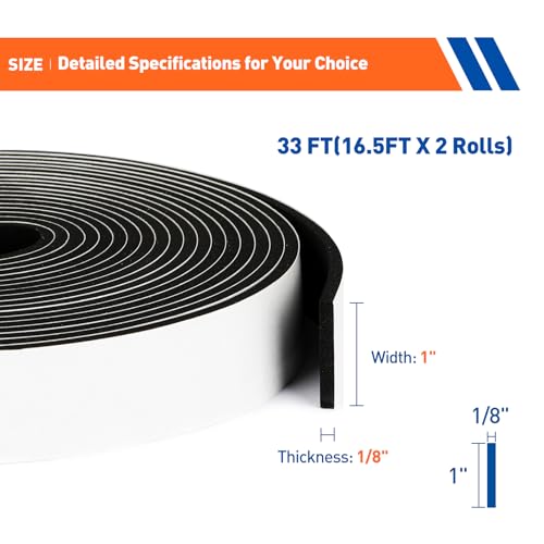 MAGZO Weather Stripping Door Seal, 1/4 Inch Wide X 1/4 Inch Thick Adhesive Foam Tape Soundproof Weatherstripping for Windows, 3 Rolls Total 29.4FT Black