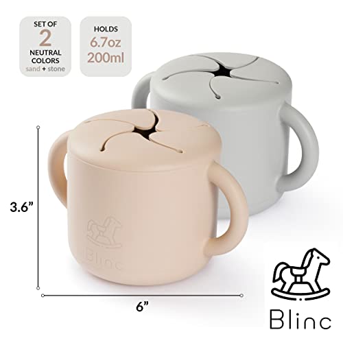 blinc Snack Cups for Toddlers - No Spill Silicone Snack Cup - Non Spillable Baby Food Containers - Cereal Snack Containers for Kids, Baby Essentials (Blush & Rose (2 Pack))