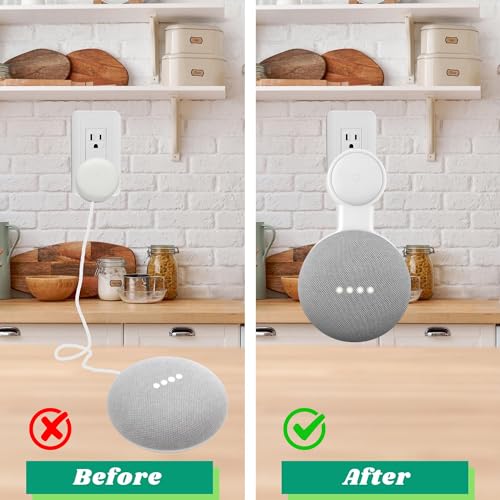 Sintron Outlet Wall Mount Holder for Google Nest Mini and Google Home Mini, A Space-Saving Accessories with Cord Management for Google Smart Speakers 1st Gen. and 2nd Gen., No Messy Wires or Screws.