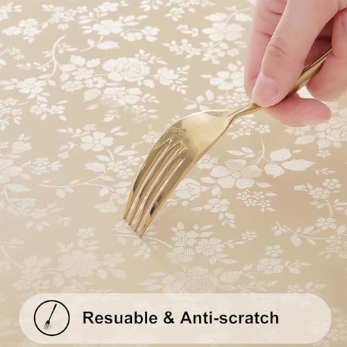 Smiry Square Table Cloth, Waterproof Heavy Duty Vinyl Tablecloths, Wipeable Washable Table Cover for Kitchen and Dining Room (Beige, 54" X 54")