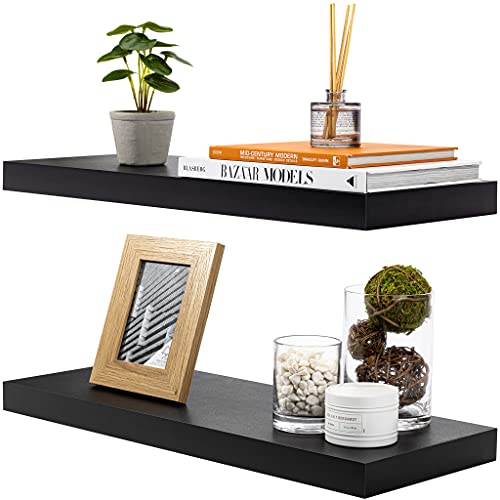 Sorbus Floating Shelves, Wall Shelves for Bedroom, Kitchen, Living Room, Bathroom Shelves Over The Toilet, Home Decor, Farmhouse, 24 x 9 Inch Wall Mounted Floating Shelves for Wall, 2 Pack, Black