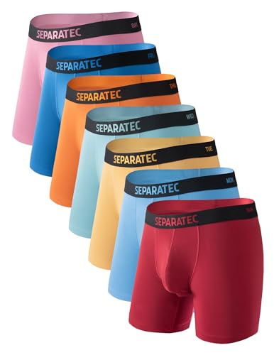 Separatec Dual Pouch Men's Underwear Soft Breathable Rayon Made from Bamboo Boxer Briefs Pouch Underwear for Men 7 Pack（S,Assorted Colors）