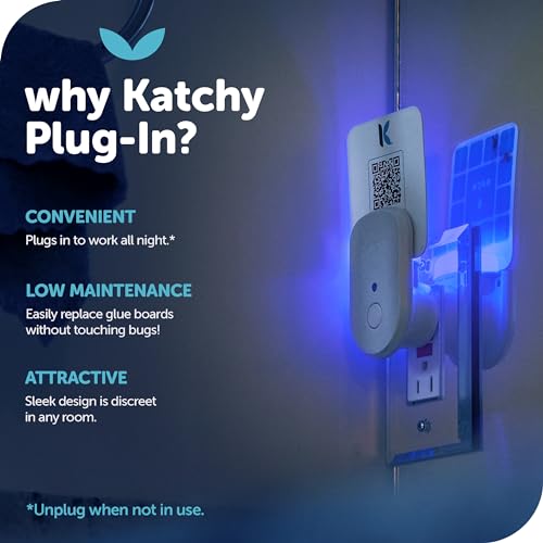 KATCHY Indoor Plug-in Insect Trap - Catcher & Killer for House Flies, Mosquitoes, Fruit Flies, Gnants, and Mosquitos - Chemical-Free, Eco-Friendly, Easy to Clean (1 Pack with 4 Glue Boards)