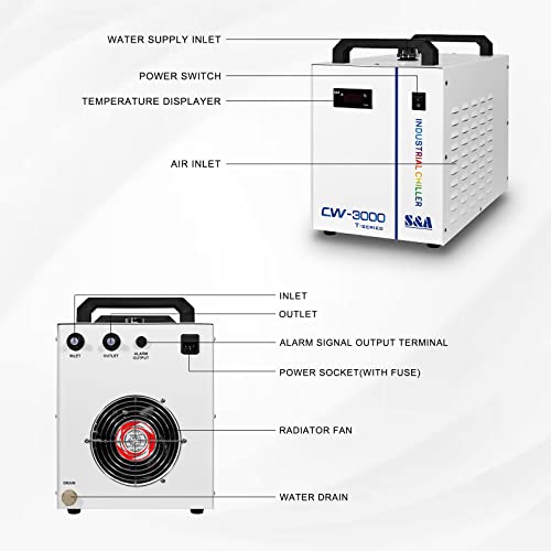 Cloudray 5200 Water Chiller CW-5200DH Laser Water Chiller 6L 0.81HP 3.43gpm Water Cooling System for 60W 70W 80W 90W 100W 120W 130W 150W,CO2 Laser Engraving Cools 5596 Btu/h(Upgraded 5200DG)