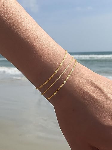 Picuzzy Gold Bracelets for Women - 14k Gold Dainty & Trendy Waterproof Rope Set, Satellite Chain & Adjustable Minimalist Pack