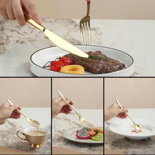 Berglander Gold Silverware Set 60pcs Service for 12, Golden Titanium Plating Stainless Steel Flatware Set, Gold Spoons Forks Knives Set for Home, Wedding, Restaurant, Hotel, Dishwasher Safe