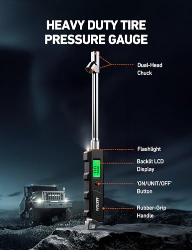 AstroAI Digital Tire Pressure Gauge 230 PSI Heavy Duty Dual Head Stainless Steel Made for Truck and RV with Backlit LCD and Flashlight Car Accessories