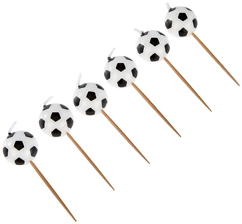 Soccer-Themed Birthday Candles (Pack Of 6) - Black & White Wax Candles On Wooden Picks - Ideal For Sports Fans Celebrations