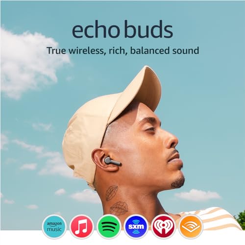 Amazon Echo Buds (newest model), True Wireless Bluetooth 5.2 Earbuds with Alexa, audio personalization, multipoint, 20H battery with charging case, fast charging, sweat resistant, Black