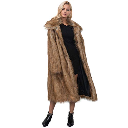 RomanticDesign Women's Long Lapel Faux fur Jacket Shaggy Coat Warm Outerwear Cardigan Brown US 2