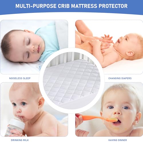 GRT 2 Pack Waterproof Crib Mattress Protector, Quilted Baby Mattress Cover Fitted Deep Pocket from 4" up to 9", Extra Soft Breathable & Noiseless Toddler Mattress Pad 52"x28", White