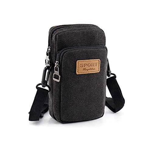 Outdoor Waist Bag Wallet for Men Crossbody Belt Cellphone Loop Holster Case Fanny Pack with 2-Zipper Pockets Mini Shoulder Bag Belt Waist Packs Pouch Purse Phone Bag Compatible with iPhone/Samsung, Black