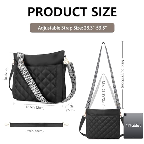 EPEDAL24 Quilted Crossbody Bags for Women, Womens Crossbody Purse Quilted Puffer Bag with 2Pcs Unique Pattern Strap