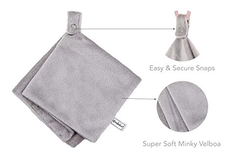 Doodalou Ultra Soft Cotton Minky Velboa Baby Blanket with Snap Closure for Pacifier or Teether, Machine Washable, 12 inch x 12 inch - Gray