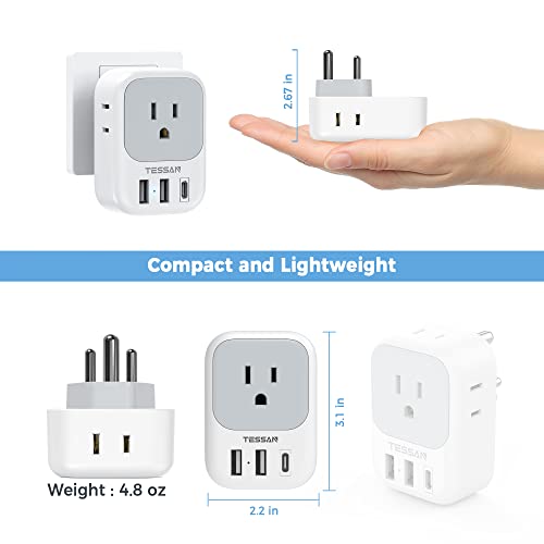 South Africa Plug Adapter 2 Pack, TESSAN Type M Power adapter with 4 AC Outlets 3 USB Ports(1 USB C), Travel Adaptor US to South Africa Botswana Zimbabwe Namibia Nepal