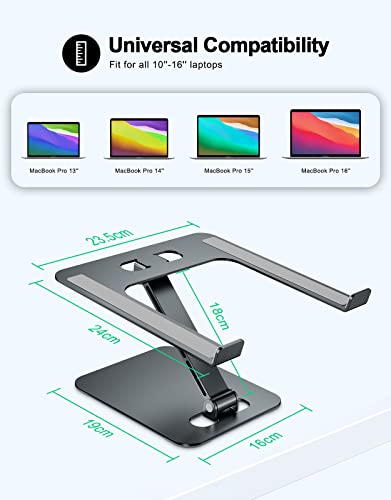 RIWUCT Foldable Laptop Stand, Height Adjustable Ergonomic Computer Stand for Desk, Aluminum Portable Laptop Riser Holder Mount Compatible with MacBook Pro Air, All Notebooks 10-16" (Gray)