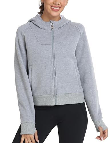 MoFiz Zip Up Hoodies for Women Warm and Cozy Full Zip up Sherpa Fleece Lined Hoodies for Women Winter Dark Gray X-Small