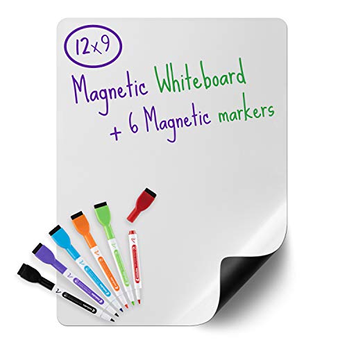 Kedudes Magnetic Dry Erase Board -Refrigerator Whiteboard Magnetic -Small Whiteboard for Fridge + 6 Colored Markers w/Eraser Caps -Fridge Board Magnetic with Marker, Message Center for Family, 9x12in