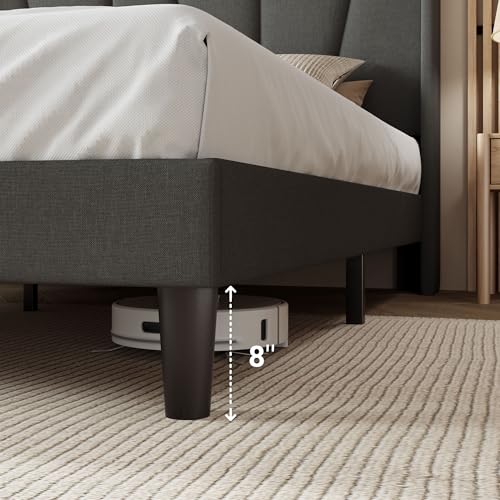 Allewie Full Size Platform Bed Frame with Geometric Wingback Headboard, Modern Upholstered Bed with Wooden Slats Support, No Box Spring Needed, Easy Assembly, Dark Grey