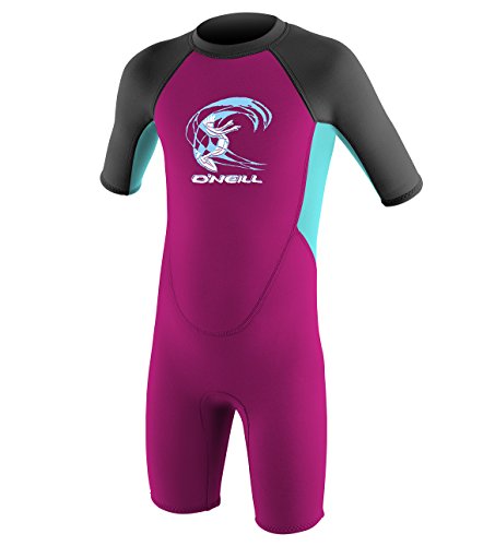 O'NEILL Unisex Child Toddler Reactor-2 2mm Back Zip S/S Spring Wetsuits, Berry/Light Aqua/Graphite, 4 US