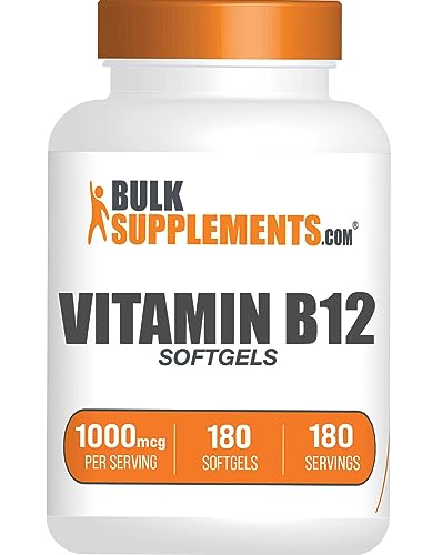 BulkSupplements.com Vitamin B12 1000 mcg Softgels - as Cyanocobalamin, Vitamin B12 Supplement - Essential Vitamin B, Gluten Free, 1 Softgel per Serving, 180 Count (Pack of 1)