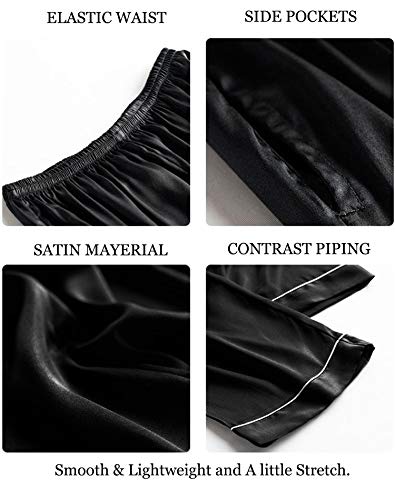 SWOMOG Women's Silk Satin Pajama Bottoms Wide Leg Pants Loose Lounge Lightweight Palazzo Pants Pj Casual Trousers with Pockets