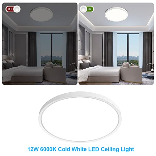 inShareplus 7-inch LED Flush Mount Ceiling Light, White 12W (120W Equiv) 6000K Cold White, Super Bright, Ultra-Thin, 1500LM Ceiling Lamp for Bedroom, Kitchen, Office, Hallway