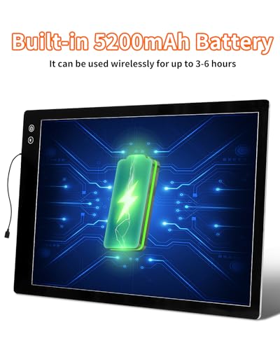 VECOHOTEL Rechargeable A4 Light Box for Tracing, 3-Color Super Bright Drawing Light Board with 6-Level/Stepless Brightness, 8860Lux & 3500mAh Battery, Light Pad for Diamond Painting, Weeding Vinyl