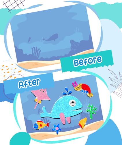 ZMLM Colorful Foil Art Fun Kids Toys - Ocean World & Animals Toy Set - Arts & Crafts Supplies for 4+ Boys and Girls - Brithday Halloween Christmas Toys or Gifts for 4 5 6 7 8 9 10 Boys and Girls