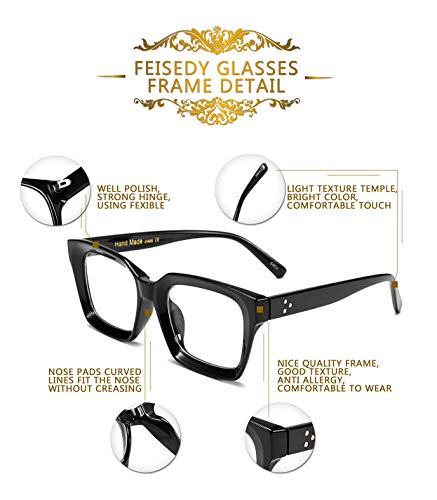 FEISEDY Blue Light Blocking Glasses Men Women Classic Thick Square Rim Frame Eyeglasses B2661