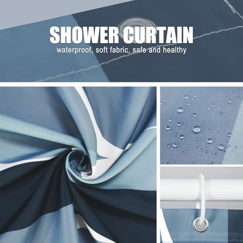 Gelbchu Ombre Aegean Blue Fabric Shower Curtain, Waterproof Design and Polyester, Quick-Drying, Weighted Hem, Shower Curtains Set for Bathroom W 72 x H 72, Machine Washable with 12 Hooks