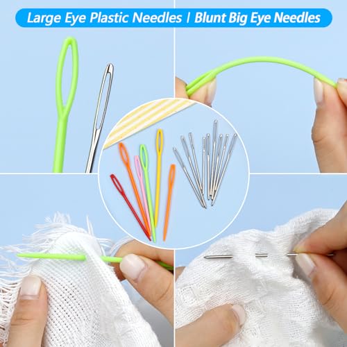 FIVEIZERO 220/900 Pieces Stitch Markers,with 15 Pcs Large Eye Blunt Sewing Needles,Colorful Crochet Stitch Markers for Knitting Stitch Locking Clips Crochet Pins with Storage Box