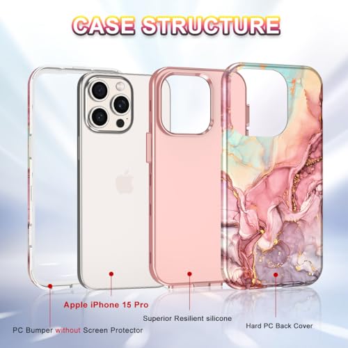 Btscase for iPhone 15 Plus Case 6.7 inch (2023), Marble Pattern 3 in 1 Heavy Duty Full Body Shockproof Hard PC+Soft Silicone Drop Protective Women Girls Cover for iPhone 15 Plus, Blue Gray