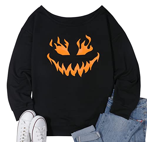 LOTUCY Halloween Pumpkin Face Sweatshirts Womens Jack O' Lantern Pumpkin Pullover Cute pumpkin Long Sleeve Shirt
