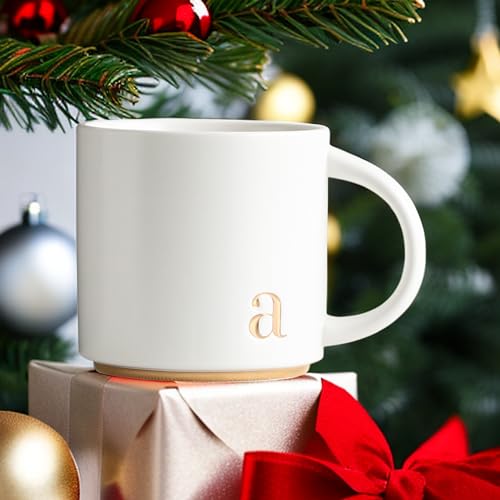 COLLECTIVE HOME - Monogram Ceramic Mugs, 15 oz Golden Initial Coffee Cups, Elegant Alphabet Tea Mugs, Elegant Personalized Mug with Gift Box, Luxurious Cups for Office and Home (w)