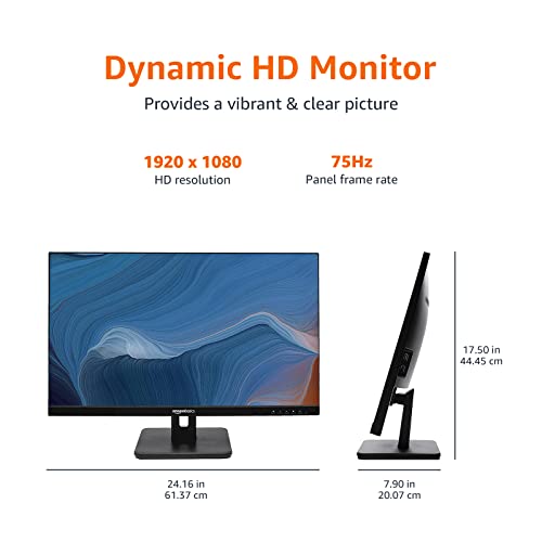 Amazon Basics - 27 Inch IPS Monitor 75 Hz Powered with AOC Technology FHD 1080P HDMI, Display Port and VGA Input VESA Compatible Built-in Speakers for Office and Home, Black