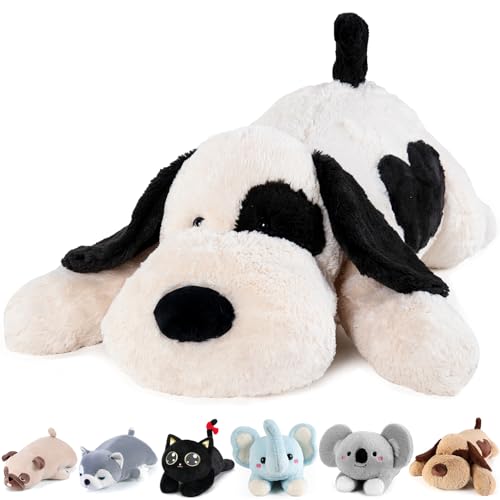 meowtastic Black & White Dog Weighted Stuffed Animals - 22 Inch 4.5 Pounds Weighted Plush Dog Stuffed Animals - Big Stuffed Dog Plush Pillow - Cute Plush Toys Gifts for Kids & Adults (22" 4.5 lbs)