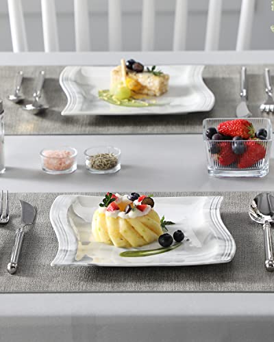 MALACASA Square Dinner Plates, 8.2 Inch Porcelain Serving Plate, Ceramic Dessert Plates Set of 6, Modern White Kitchen Plates, Microwave, Oven, Dishwasher Safe, Series Flora