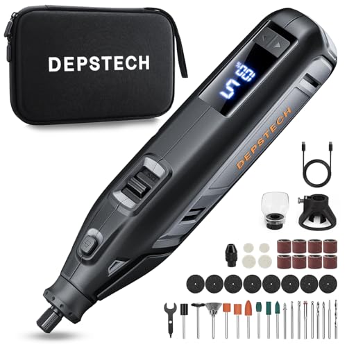 DEPSTECH 12V Cordless Rotary Tool with Display Screen, 5000-35000RPM, 2.5Ah Battery 18W Fast Charging, Power Multi Tool Kit with Featured 48Pcs Accessories, EVA Bag, for DIY Projects/Home Repair/Craft