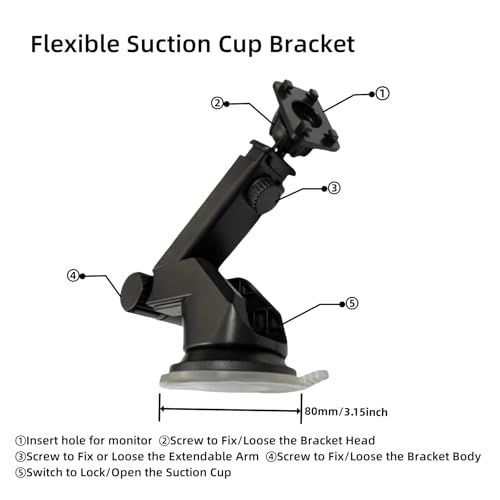 Epronic Flexible Dashboard Suction Cup Bracket Mount for Carplay Screen Monitor, Compatible with Most 7Inch 9Inch 9.3 Inch 10.26 Inch Portable Monitor Cell Phone Windshield Suction Cup Mount